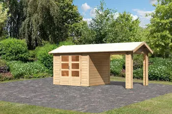 Karibu Theres 3 Gartenhaus (484 x 244 cm) inkl. 1 Dachausbauelement naturbelassen