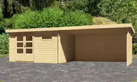 Karibu Gartenhaus mit Anbaudach und Seiten- und R&uuml;ckwand