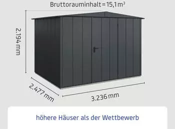 Hörmann EcoStar Elegant mit Satteldach Typ 3, 238 x 303 cm, anthrazitgrau, 7,2 m², 1-flüglige Tür
