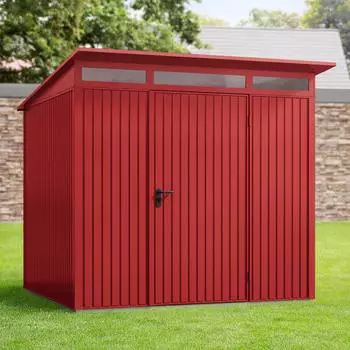 Hörmann EcoStar Trend mit Pultdach Typ 2, 238 x 238 cm, purpurrot, 5,7 m², 1-flüglige Tür