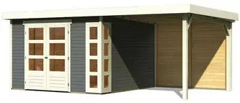 Woodfeeling Kerko 5 + 240 cm Schleppdach inkl. Rückwand 19mm naturbelassen 302 x 246 cm (38734)