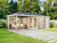 Luxhut L1.1.00334.1, Luxhut Alpholz 5-Eck Gartenhaus Liwa mit Anbau 728x317cm