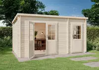 Alpholz Pultdach Gartenhaus Maria mit Anbau Naturbelassen