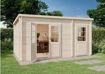 Alpholz Pultdach Gartenhaus Maria mit Anbau ohne Imprägnierung 450x250cm (L1.1.00019.5)