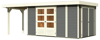 Karibu Retola 6 377 x 246 cm terragrau mit 240 cm Schleppdach