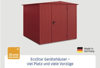 Hörmann EcoStar Trend mit Satteldach Typ 2, 238 x 238 cm, purpurrot, 5,7 m², 1-flüglige Tür