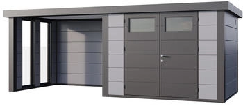 Telluria Classico 3024 582 x 238 cm lichtgrau mit 2 Fenstern und Lounge-Anbau links