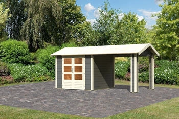 Karibu Theres 3 Gartenhaus (484 x 244 cm) inkl. 1 Dachausbauelement terragrau