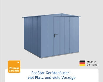 Hörmann EcoStar Elegant mit Satteldach Typ 2, 238 x 238 cm, taubenblau, 5,7 m², 1-flüglige Tür