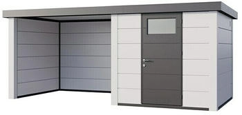 Telluria Metallgerätehaus Classico 2424 mit Lounge S 258x542cm Lounge links Weiß