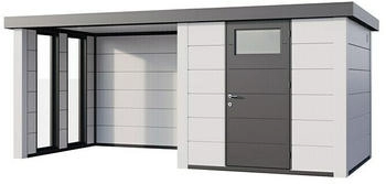 Telluria Metallgerätehaus Classico 2424 mit Lounge S inkl. 2 Fenster 258x542cm Lounge links Weiß