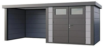 Telluria Metallgerätehaus Classico 2724 mit Lounge S 258x572cm Stahl Lounge links Lichtgrau