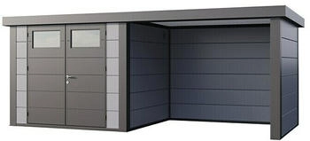 Telluria Metallgerätehaus Classico 2724 mit Lounge S 258x572cm Stahl Lounge rechts Lichtgrau