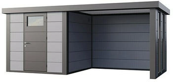 Telluria Metallgerätehaus Classico 2424 mit Lounge S inkl. 2 Fenster 258x542cm Lounge rechts Lichtgrau