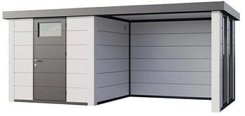 Telluria Metallgerätehaus Classico 2424 mit Lounge S inkl. 2 Fenster 258x542cm Lounge rechts Weiß