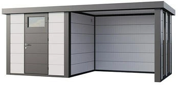 Telluria Metallgerätehaus Classico 2424 mit Lounge S inkl. 2 Fenster 258x542cm Lounge rechts Weiß/Anthrazit