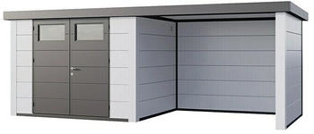 Telluria Metallgerätehaus Classico 3024 mit Lounge S 258x602cm Lounge rechts Weiß