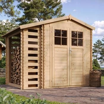Timbela Holz-Gartenhaus mit Brennholzregal M386F 4,5 m&sup2; ohne Boden