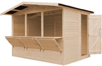 Timbela Marktbude Holz M150A 6,03 m&sup2; mit 3 Theken