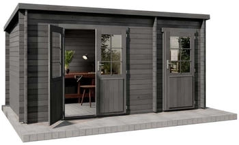 Alpholz Gartenhaus Maria 450 x 250 cm mit Anbau Holz mit 40 mm Grau