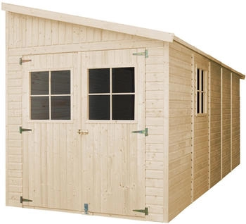 Timbela Anbau-Gartenhaus Holz M341A+M341G 10 m&sup2; mit Seitenwand und Boden