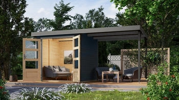Karibu Jupiter 2 453x235 cm mit Anbaudach 2,35 m breit anthrazit/graualuminium