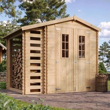Timbela Holz-Gartenhaus mit Brennholzregal M386C+M386G 4,5 m&sup2; mit Boden