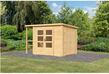 Karibu Gartenhaus m. Schrank und Anbaudach 209 x 241 x 199,6 cm Natur