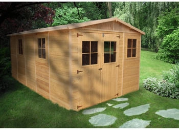 Timbela Gartenhaus Holz M337+M337G 14,94 m² mit Fenstern und Boden
