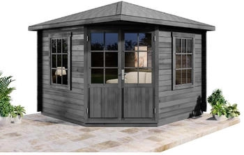 Alpholz 5-Eck Gartenhaus Monica 300 x 300 cm Holz mit 40 mm Grau