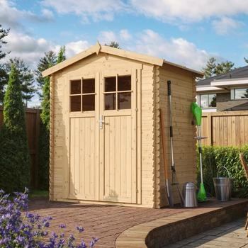 Timbela Holz-Gartenhaus M367F+M367G mit Boden Beige Braun 1,98 m&sup2; FSC