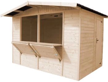 Timbela Marktbude Holz M150 6,03 m&sup2; mit 2 Theken und Stauraum