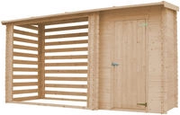 Timbela BRENNHOLZLAGER aus Holz mit Ger&auml;teraum 3,64 m&sup2;, Kaminholzregal mit
