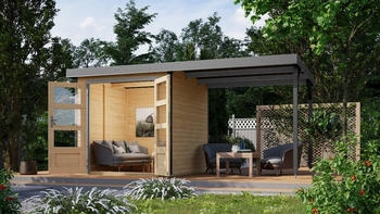 Karibu Jupiter 2 453x235 cm mit Anbaudach 2,35 m breit naturbelassen/graualuminium