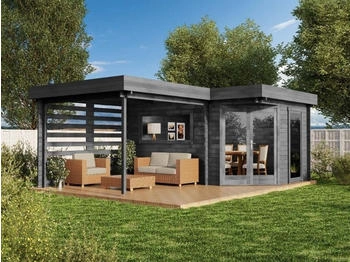 Alpholz Gartenhaus Holz 5-Eck Pepe Optima 618x462cm Grau