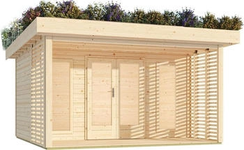 Karibu Gartenhaus mit Gründach 15,72 m² nordischer Fichte 38 mm 396x396cm