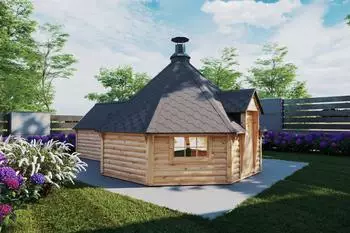 Finn Art Elegance 16,5 mit Saunaanbau 450x635cm Schindeln 8-eckig max. 18 Personen schwarz