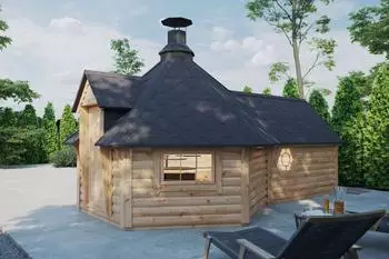 Finn Art Elegance 9,2 mit Saunaanbau 377x515cm Schindeln 6-eckig max. 12 Personen schwarz