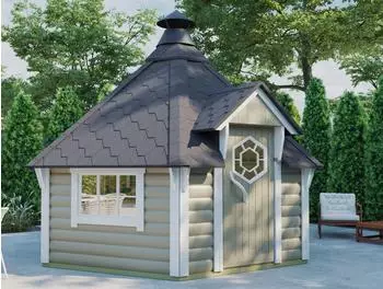 Finn Art Exzellent 9 m² 380x326cm Schindeln 6-eckig max. 15 Personen schwarz
