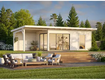 Palmako Andrea 17,1+7,9 m² mit Schiebetür 44 mm hellgrau/anthrazit lackiert