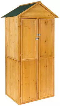 TecTake KADI wood and steel garden storage cabinet with gable roof 80.5 x 60 x 213.5 cm brown