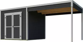 Weka Design-Gartenhaus Batu 28 mm Modern Storage 250 x 250 cm (Batu 2) + 300 cm Anbaudach dunkelgrau Vollholz-Doppelt&uuml;r