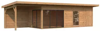 Palmako Gartenhaus Andrea 21,1 + 7,9 m&sup2; Slide Plus 44 mm hellbraun tauchgrundiert