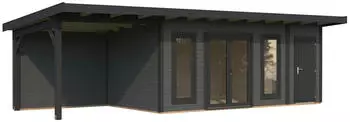 Palmako Gartenhaus Aurelia 16,7+7,9 m&sup2; 44 mm dunkelgrau/anthrazit lackiert