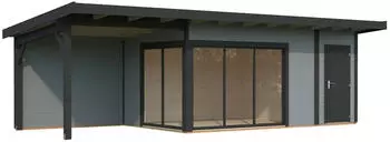 Palmako Gartenhaus Andrea 15,2 + 7,9 m&sup2; Slide Plus 44 mm hellgrau/anthrazit lackiert