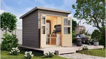 Karibu Eco Gartenhaus Merseburg 4 14mm-212 x 214cm vorvergraut (naturgrau)