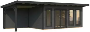 Palmako Gartenhaus Aurelia 15,2+7,9 m&sup2; 44 mm dunkelgrau/anthrazit lackiert