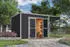 Weka Design-Gartenhaus Batu 28 mm Modern Storage 300 x 300 cm (Batu 3) + 150 cm Anbaudach dunkelgrau Vollholz-Doppeltür