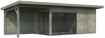 Palmako Gartenhaus Andrea 15,2 + 7,9 m&sup2; Slide Plus 44 mm grau tauchgrundiert