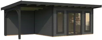 Palmako Gartenhaus Aurelia 12,7+7,9 m&sup2; 44 mm dunkelgrau/anthrazit lackiert